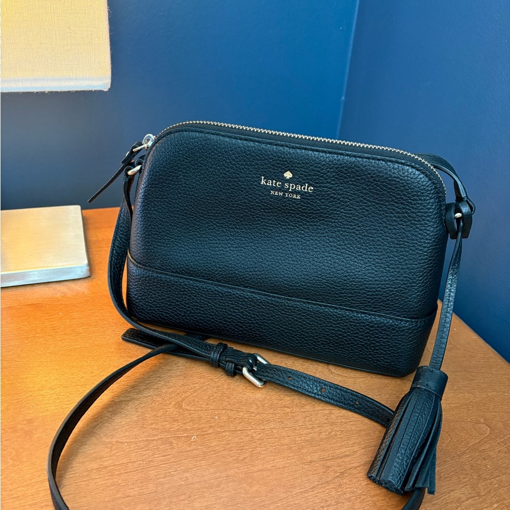 kate spade Black Pebbled Leather Crossbody with Tassel Accent